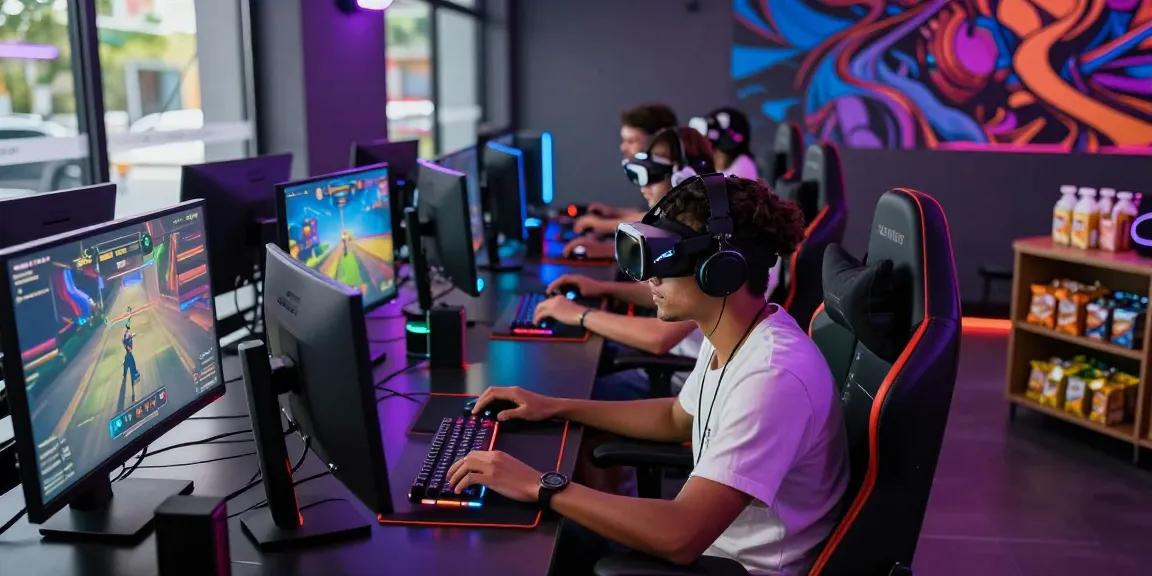Gamers enjoying an immersive pakde4d experience in a modern gaming lounge.