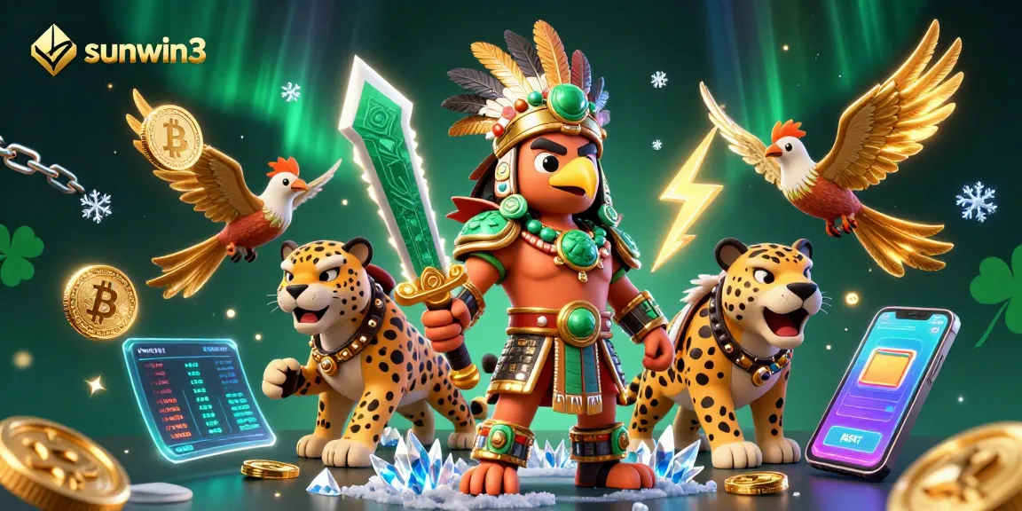 Win big at sunwin3 with a vibrant Aztec warrior scene showcasing crypto gaming excitement.