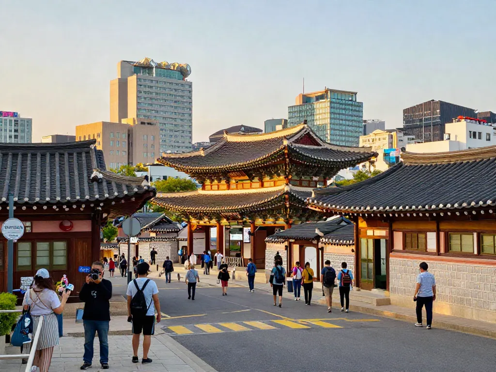 서울OP를 즐기며 서울의 문화와 풍경을 즐기는 여행자의 모습