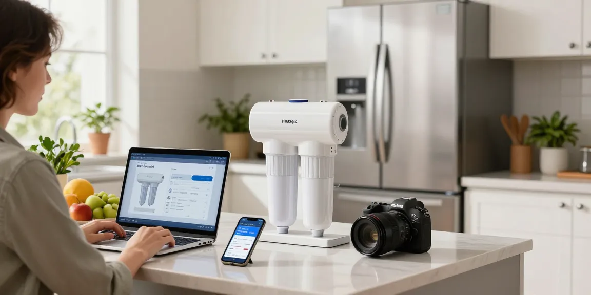 Using Filterlogic DA29-00003G Refrigerator Water Filter, Replacement for Samsung® DA29-00003B in a modern kitchen setting, showcasing ease of use and convenience.