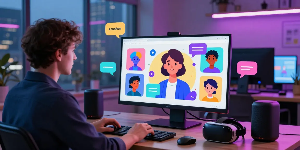 Engaging user interacting with Crushon AI in a modern digital workspace