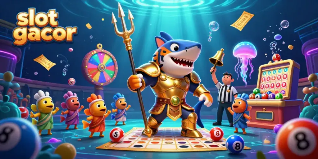 Engage in exciting gameplay with slot gacor featuring a golden gladiator shark and vibrant game elements.