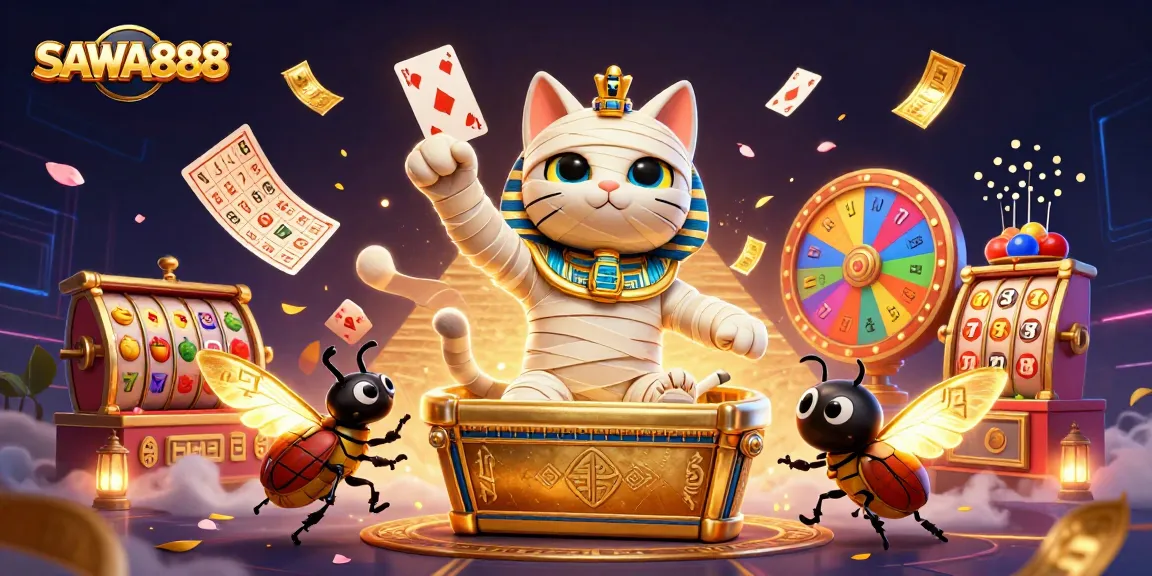 Experience exciting gameplay at SAWA888 with vibrant slot reels and a captivating Egyptian theme.