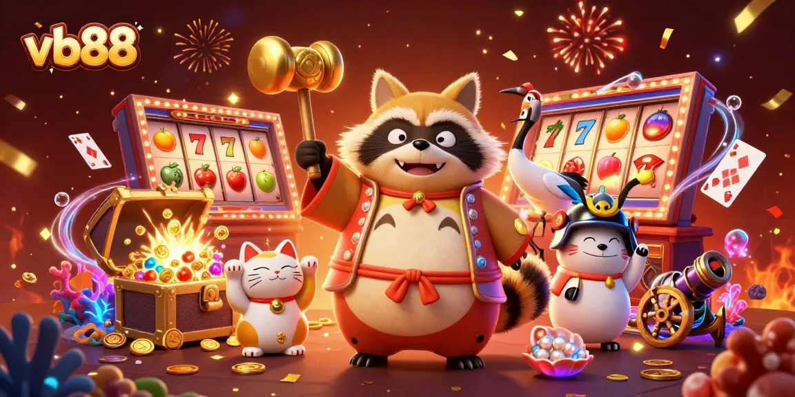 Experience exciting gameplay at vb88 with lucky tanuki and festive characters in a vibrant casino setting