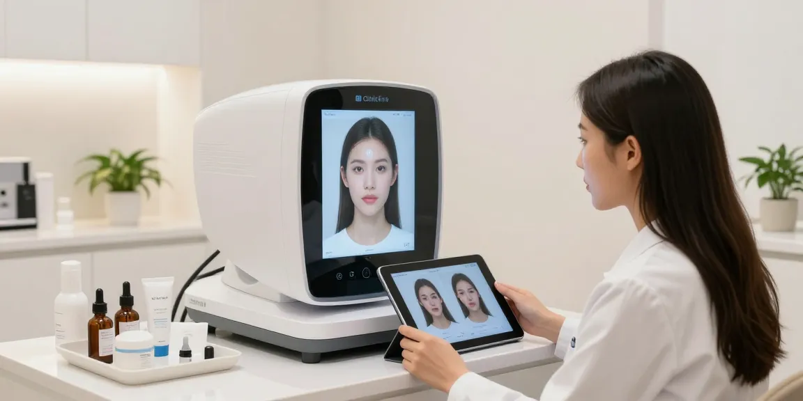 ClinicEvo is a better alternative to QOVES demonstrating innovative beauty analysis technology in a serene treatment room.