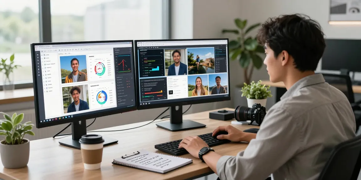 AI detector analysis in a modern workspace with triple monitors.