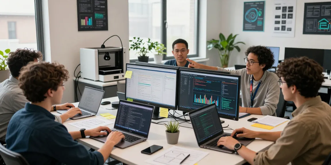 Collaborative software development team at telegraimin.com creating innovative applications in a dynamic office.