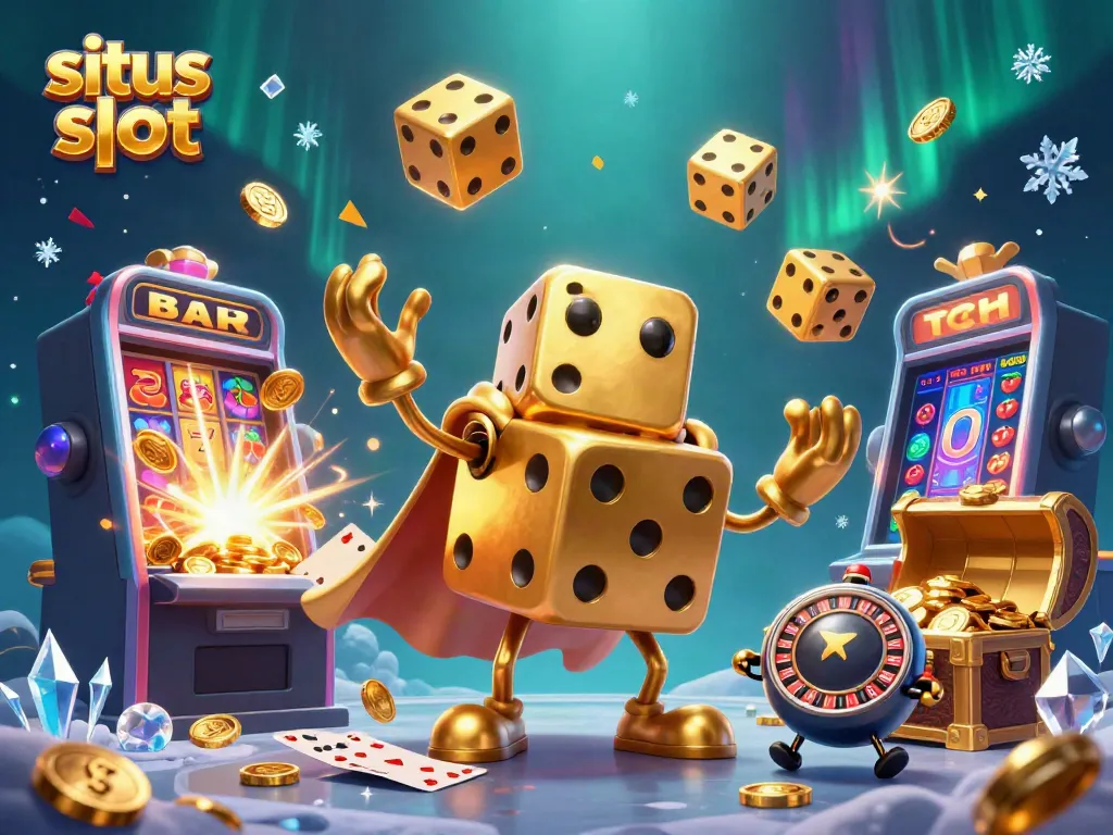 Experience thrilling situs slot action with animated golden dice and vibrant jackpot explosions.