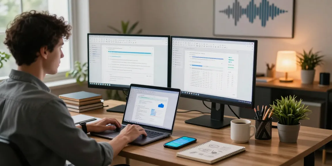 Professional workspace using wps下载 features with modern documents and tech tools in a bright home office.