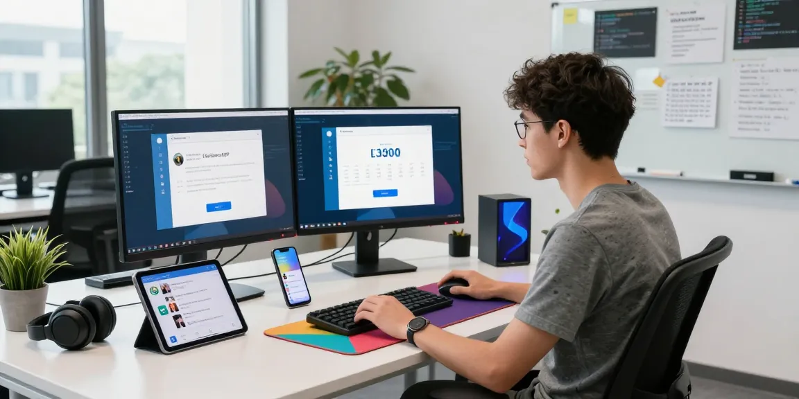 Installing telegram chinese apk free on dual monitors in a vibrant tech workspace