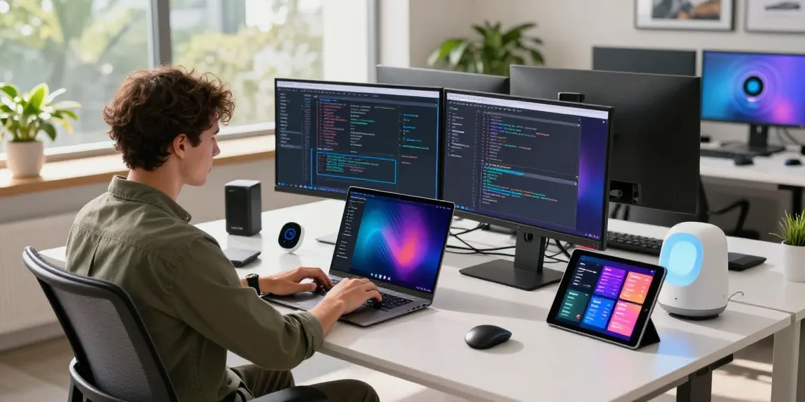 Downloading telegram chinese apk free in a modern tech workspace with multiple screens.