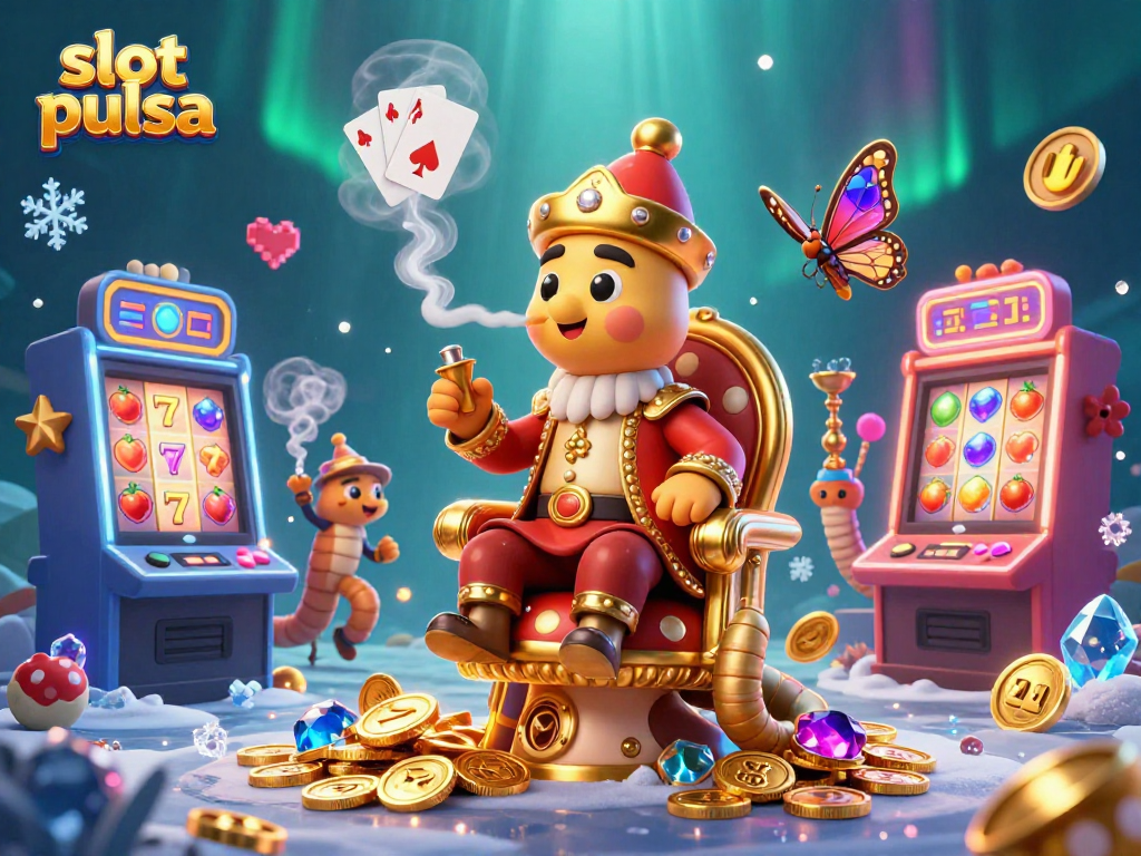 Engage in thrilling slot pulsa games as vibrant characters celebrate winning moments in this 3D casino scene.