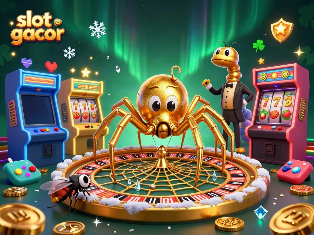 Engage in thrilling slot gacor action with lively characters spinning wealth in a vibrant casino setting.