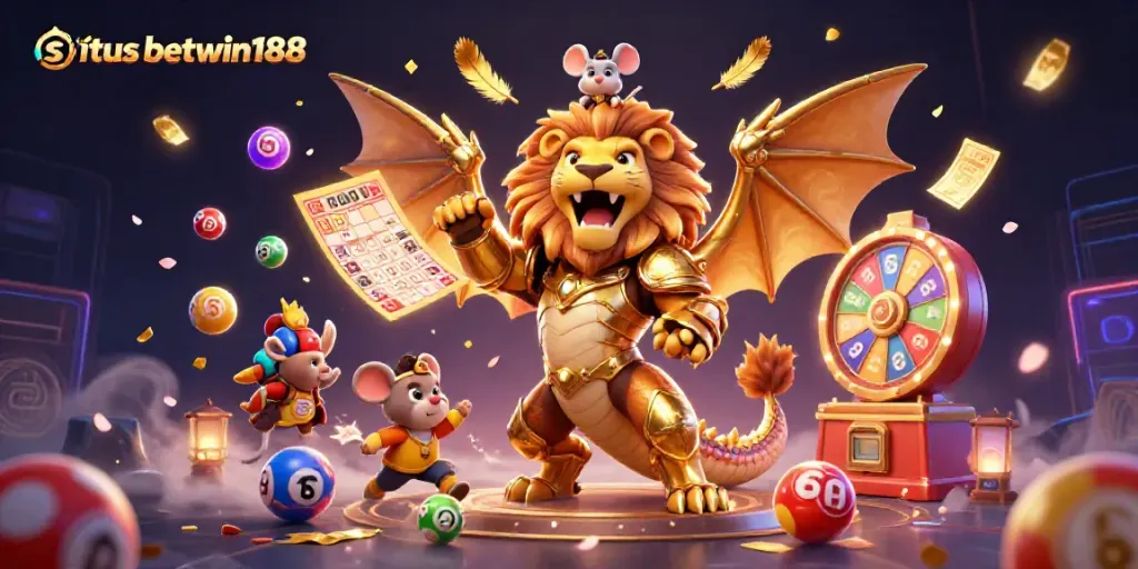 Gambarkan suasana permainan yang menarik di situs betwin188 dengan elemen visual 3D yang memukau.