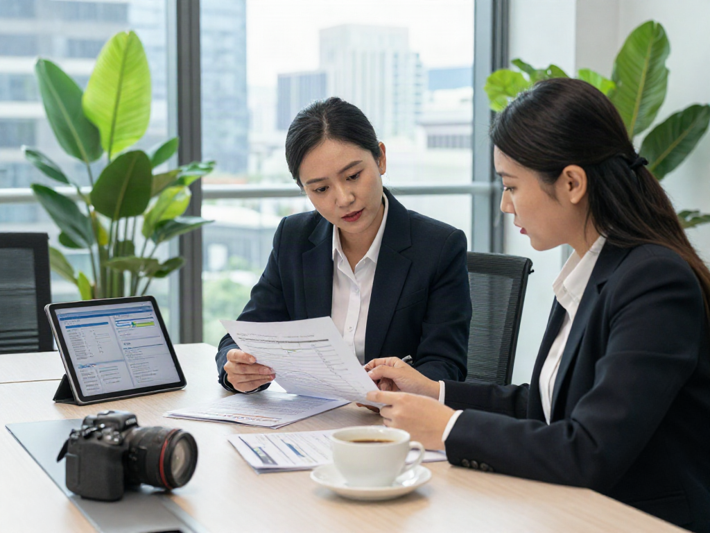 SMSF audit meeting with auditor and client reviewing financial reports in modern office.