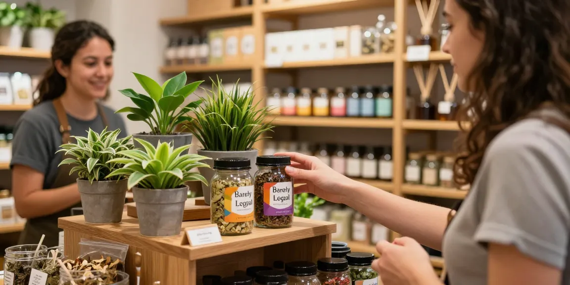 Explore diverse herbal offerings as you buy-barely-legal-herbal-potpourri in a welcoming herbal shop.