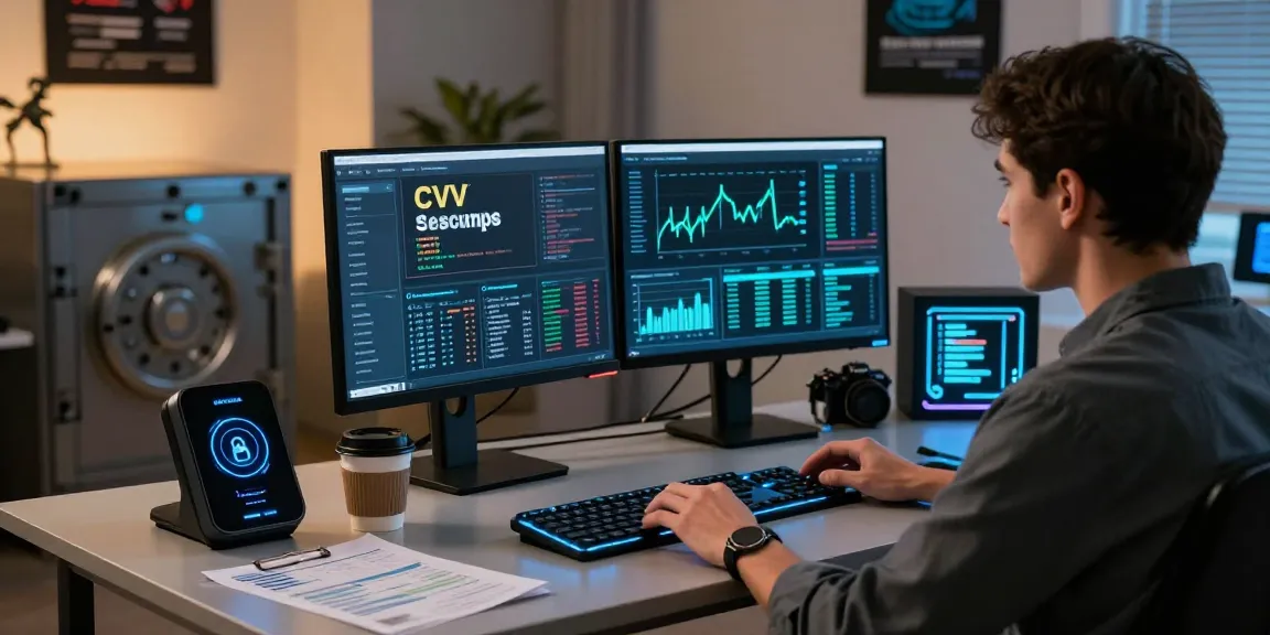 Exploring the best dumps shop in a modern cybersecurity workspace with advanced tech.