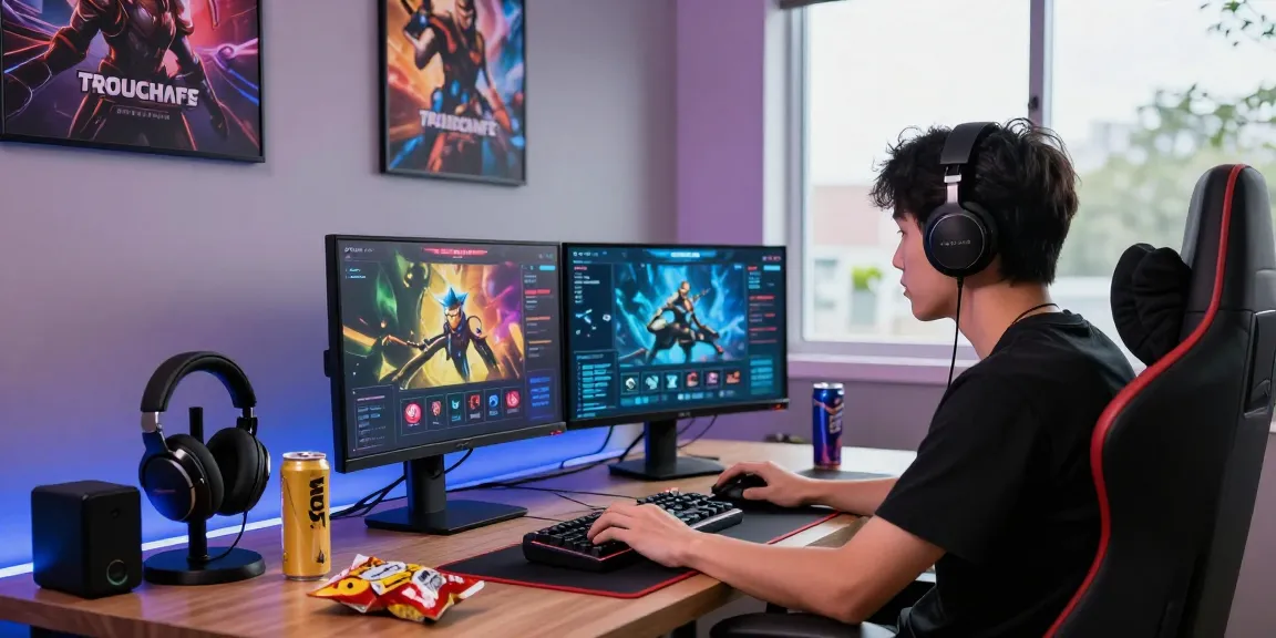 Focused gamer navigating a verified 토토사이트 in a modern gaming room.
