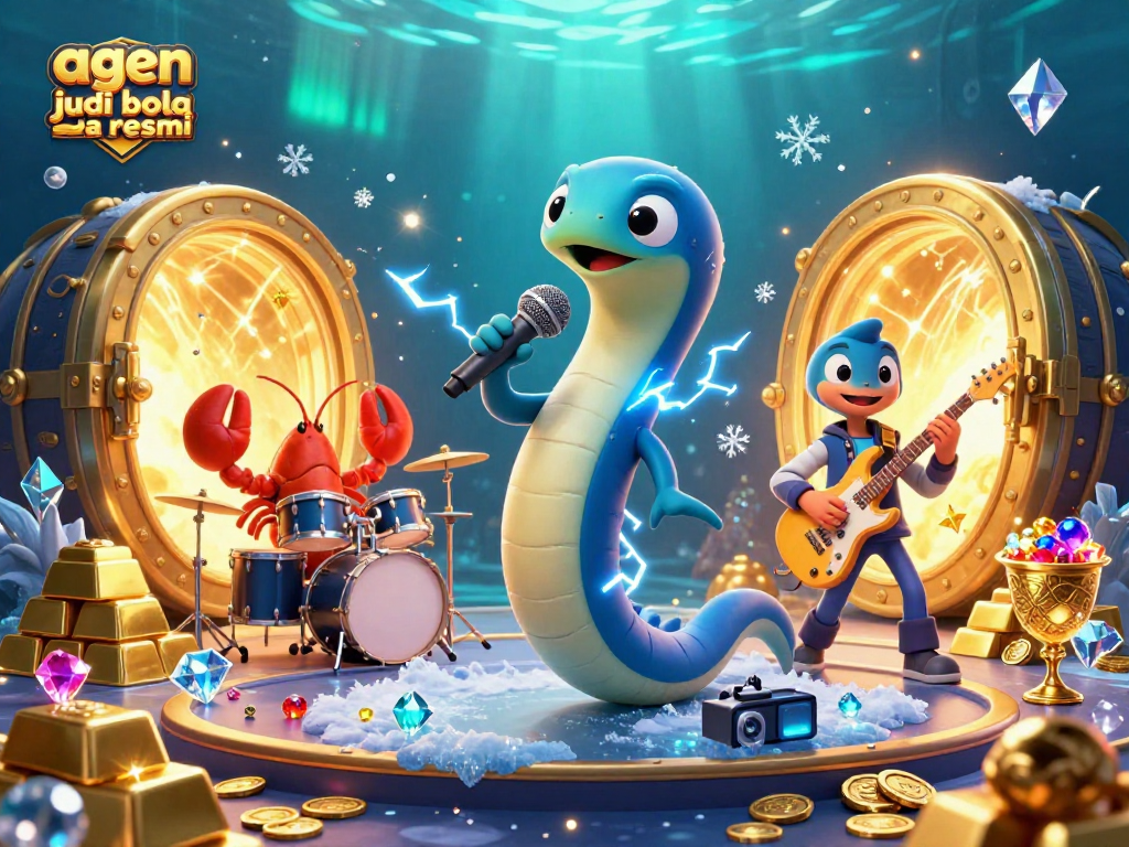 Bet on the excitement of agen judi bola resmi with a vibrant underwater casino featuring animated characters.