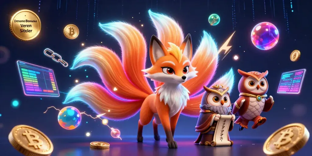 Experience exciting gaming with Deneme Bonusu Veren Siteler through vibrant visuals of animated spirits and crypto elements.