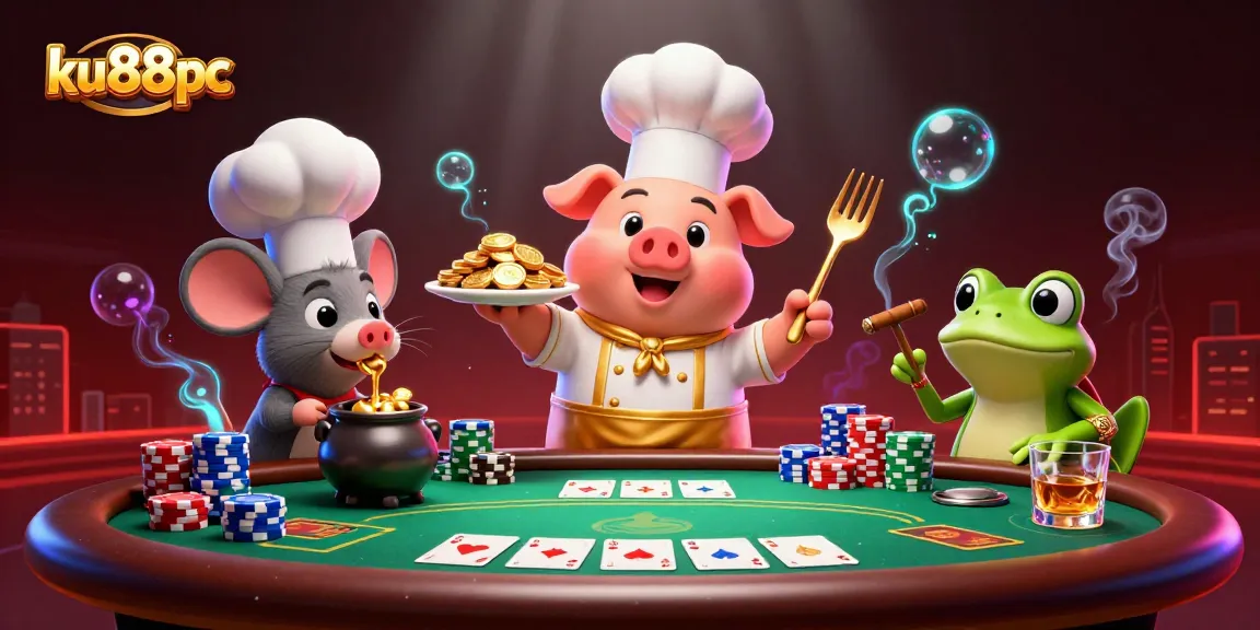 ku88pc chef pig serves gold coins in vibrant casino scene