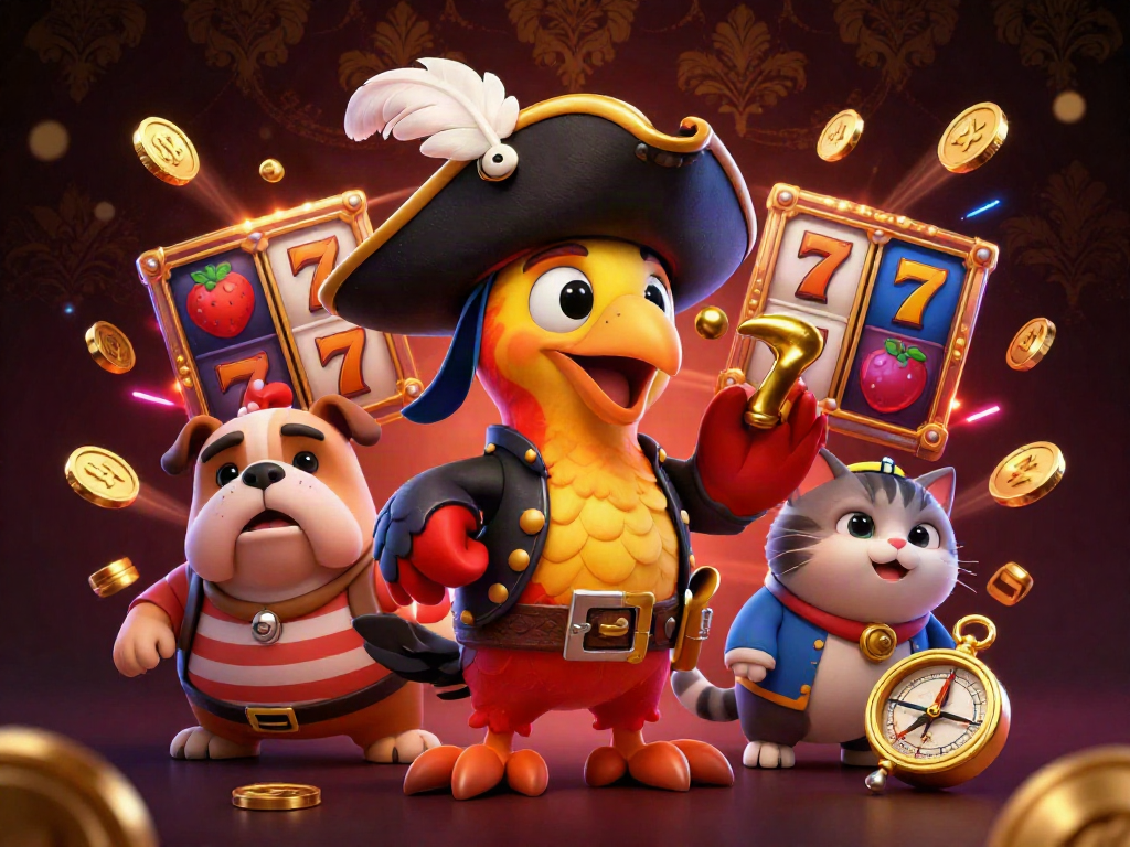 Explore exciting slot adventures with a pirate parrot in a vibrant 3D casino scene.