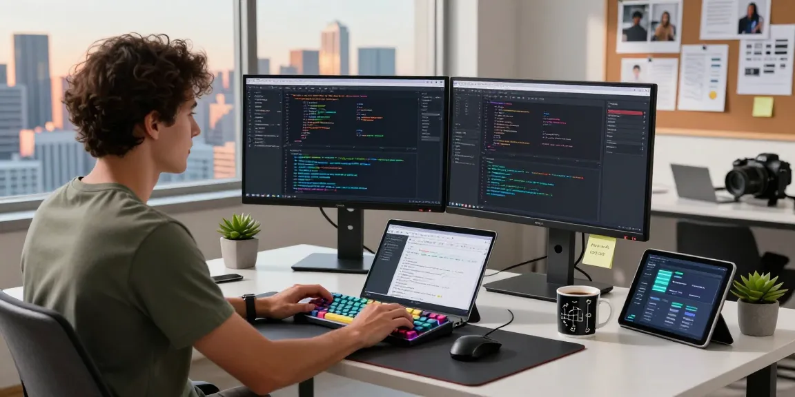 Developer using openclaw skill in a dynamic tech workspace with monitors showing code and tools.