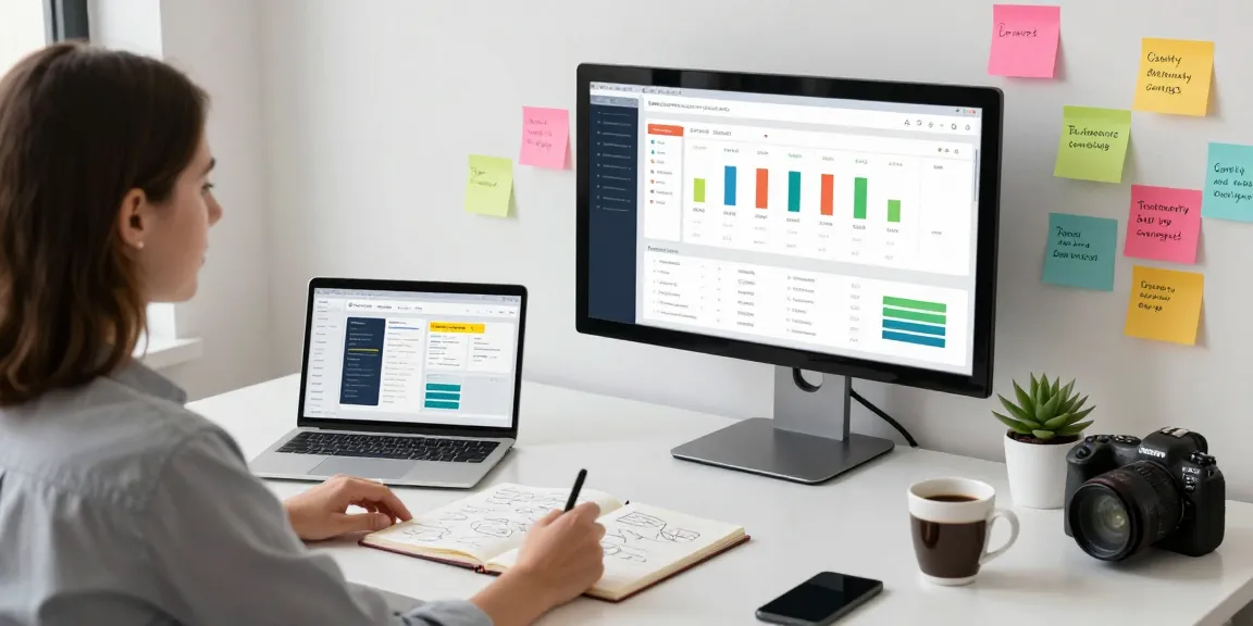 Content strategist in modern workspace developing quality and authority blogs