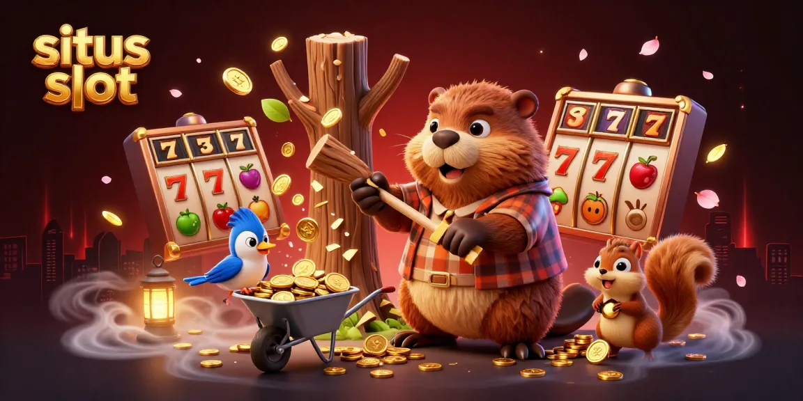 Situs slot yang menyenangkan dengan karakter hewan 3D mengumpulkan koin emas dan simbol mesin slot yang berkilauan.