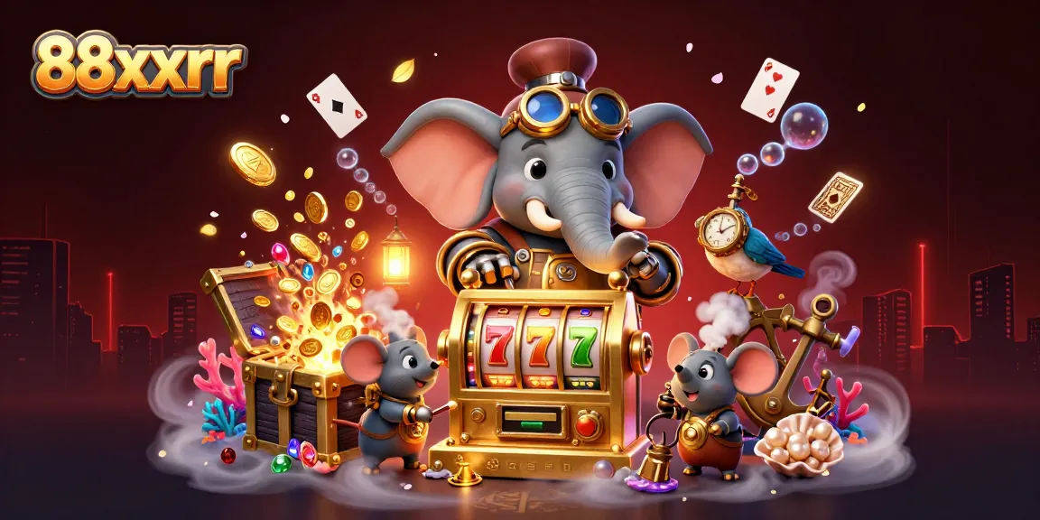 Spin the reels with 88xxrr in a vibrant steampunk casino scene filled with treasure.