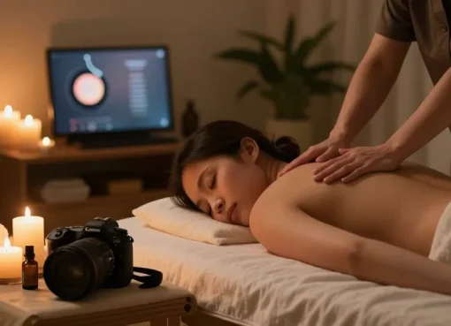 Experience 부천출장안마 with a soothing home massage atmosphere, candles, and essential oils.