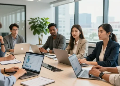 Login raja328 networking session with professionals discussing strategies in modern office.